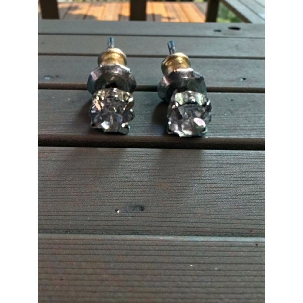 Rustic Silver & Gold Crystal Stud Earrings With Raw Stone-Like Design